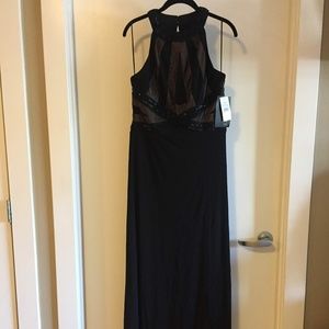 Black/Illusion Beaded Gown